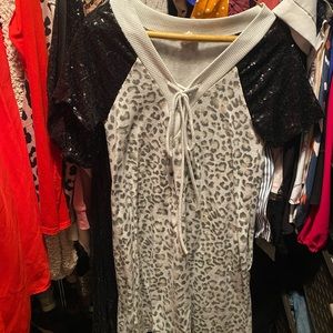 Cheetah print dress with sequin sleeves
